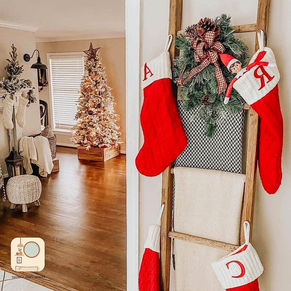 25 Bedroom Christmas Decor Ideas to Steal From Interior Designers 10 Add a Christmas Throw Blanket Ladder