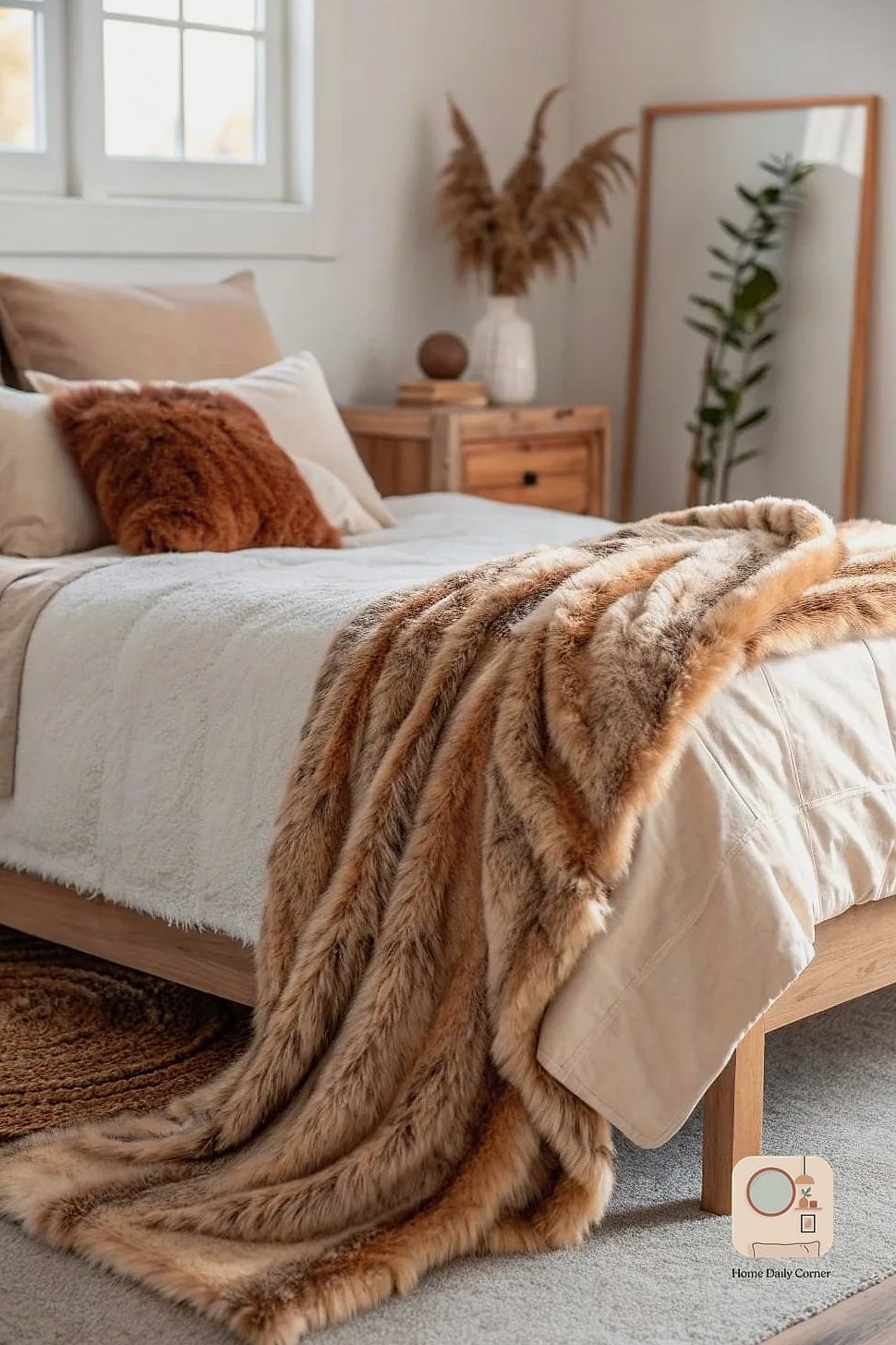 18 Fall Bedroom Decor Concepts That Are Actually Achievable on a Budget 4 Add a Faux Fur Accent Pillow or Two