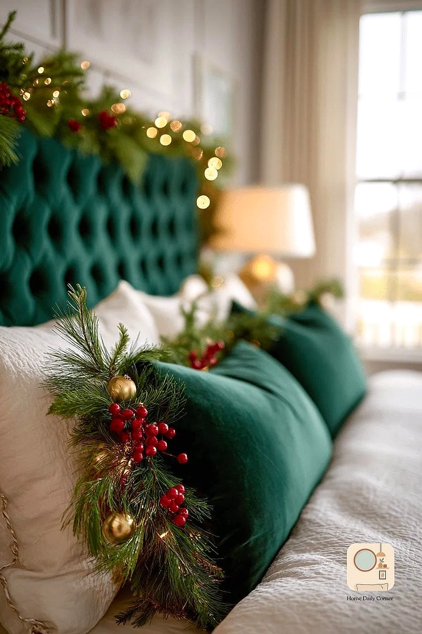 25 Bedroom Christmas Decor Ideas to Steal From Interior Designers 19 Add a Garland Along the Window Frame