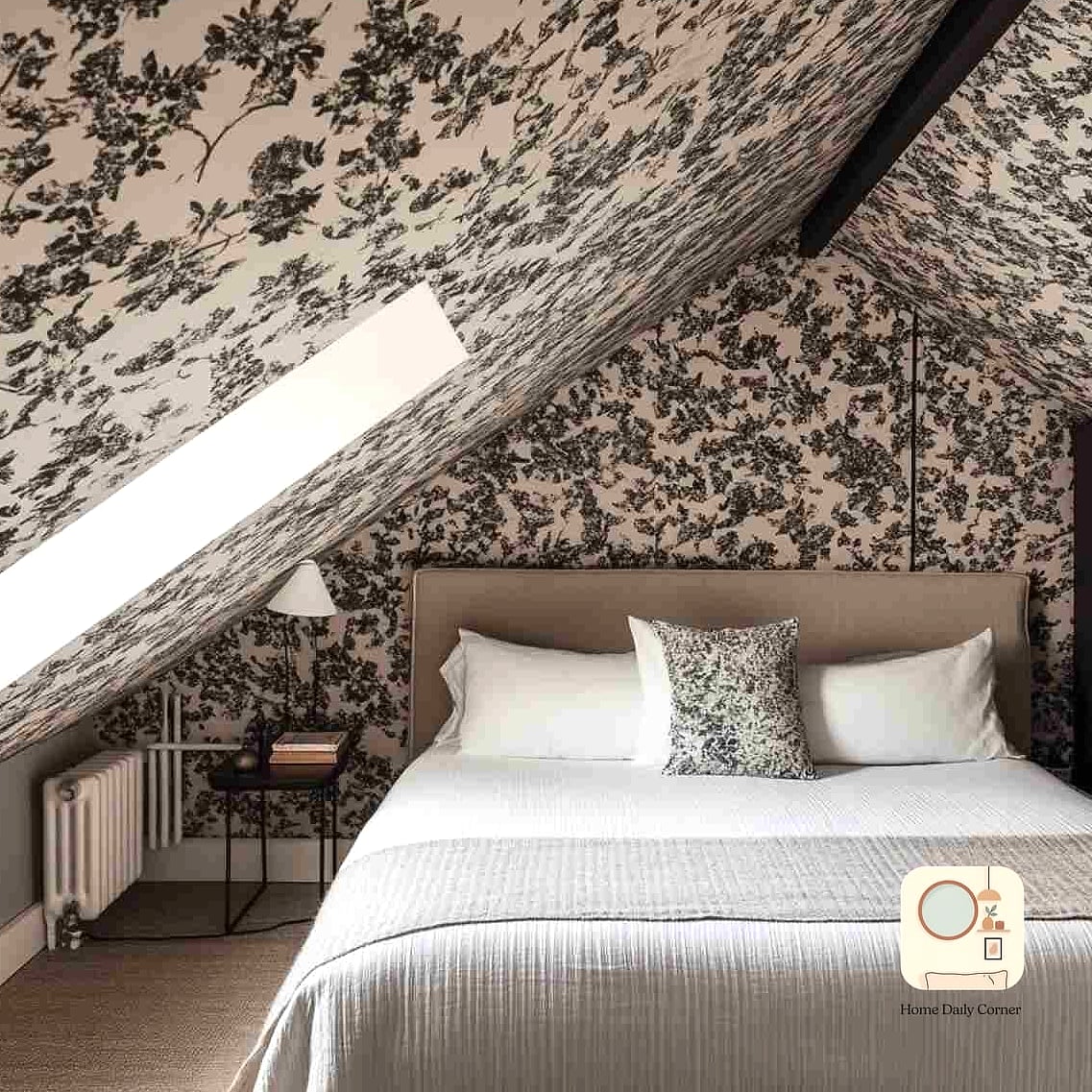 13 Attic Bedroom Ideas Designs That Maximize Style and Function 15 Add Personality With Wallpaper on the Ceiling Slopes