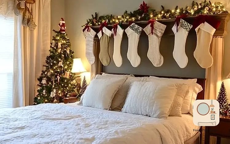 25 Bedroom Christmas Decor Ideas to Steal From Interior Designers 23 Add a Personalized Stocking as Wall Decor