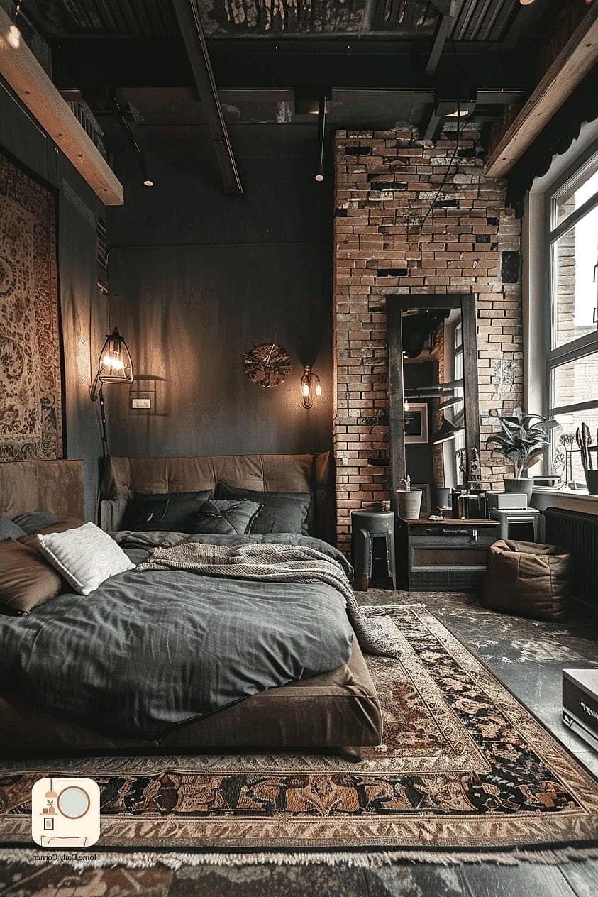 14 Mens Bedroom Decor Ideas to Upgrade Your Home This Weekend 4 Add a Textured Area Rug Under the Bed