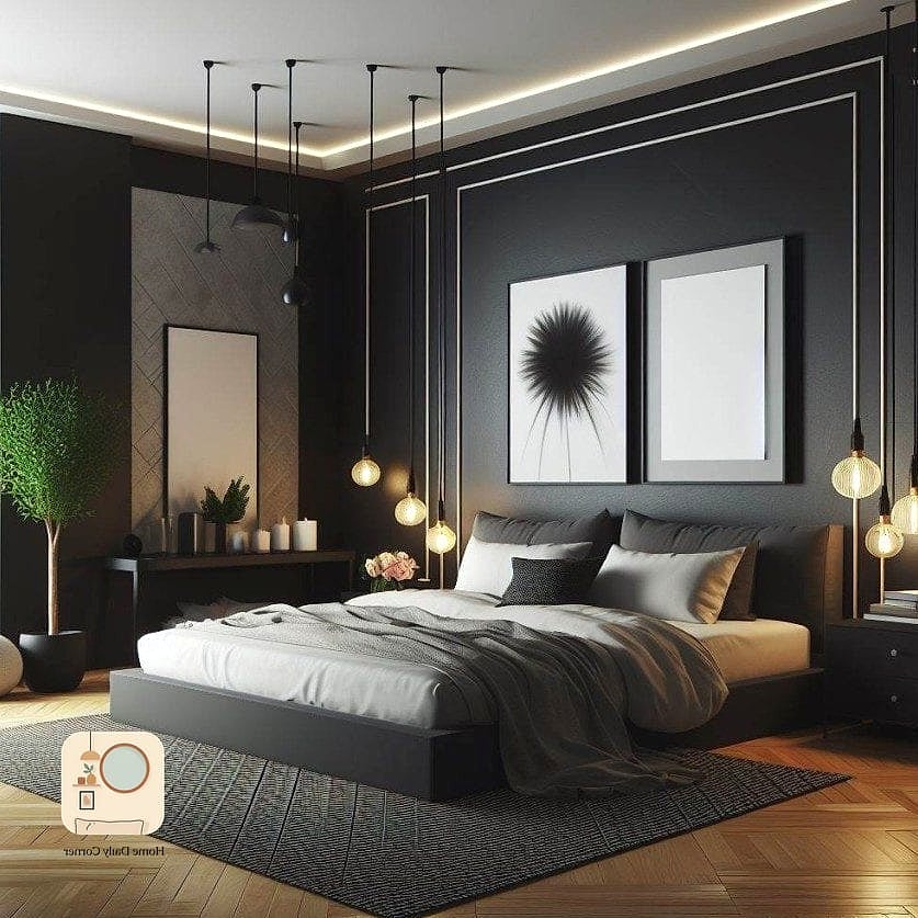 Black Accent Wall Behind the Bed