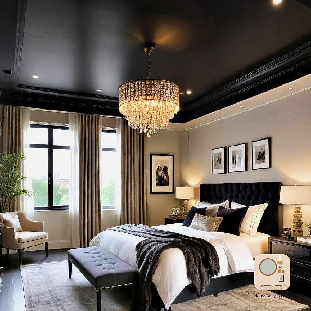 Black Ceiling with a Statement Light Fixture
