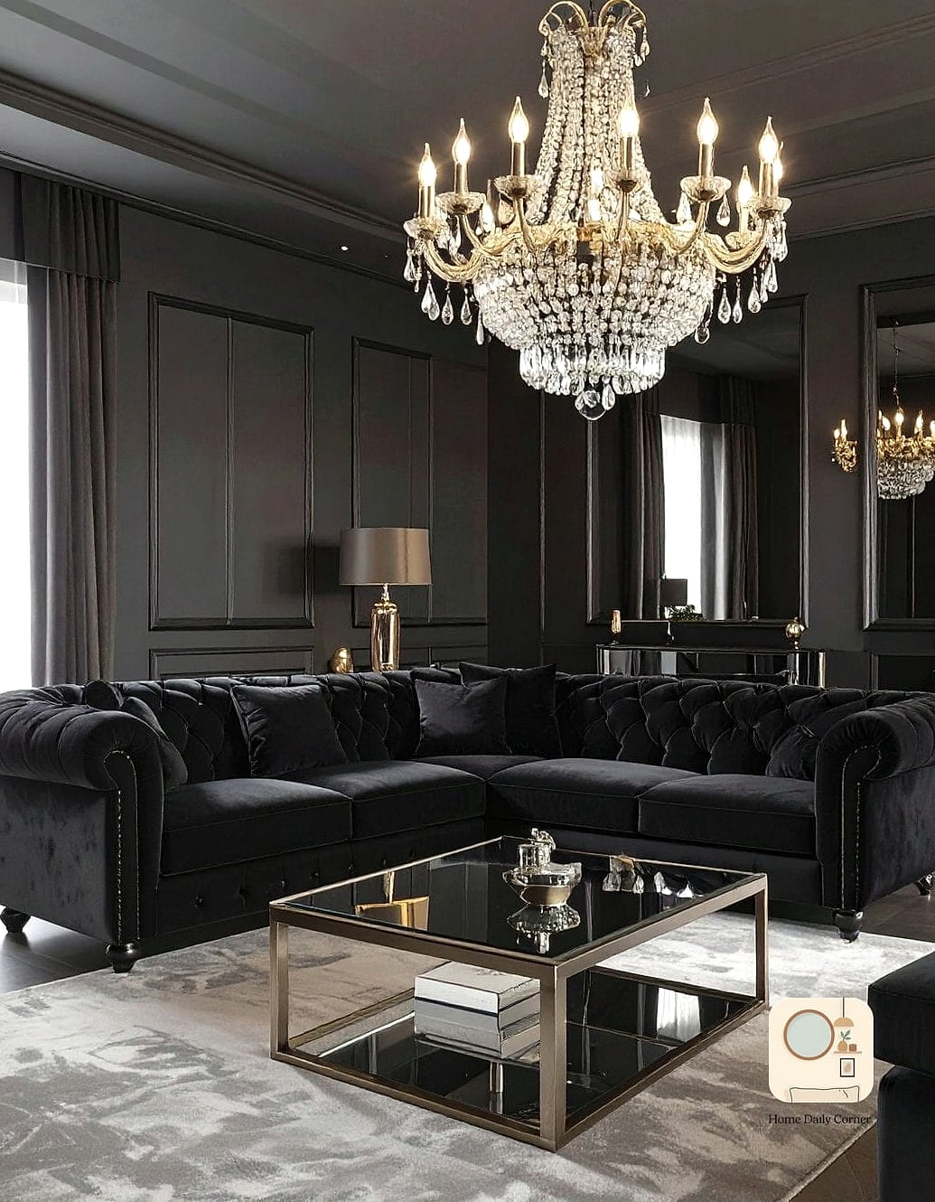 Black Velvet Upholstered Headboard