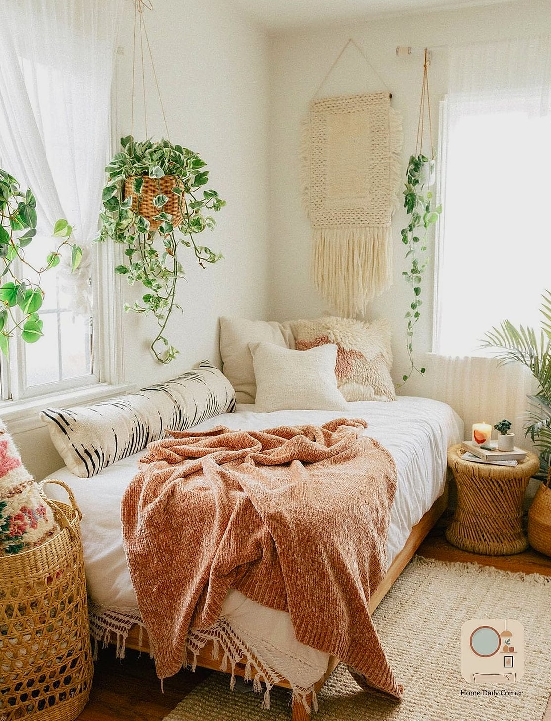 Boho Living Room Corner with Layered Textiles