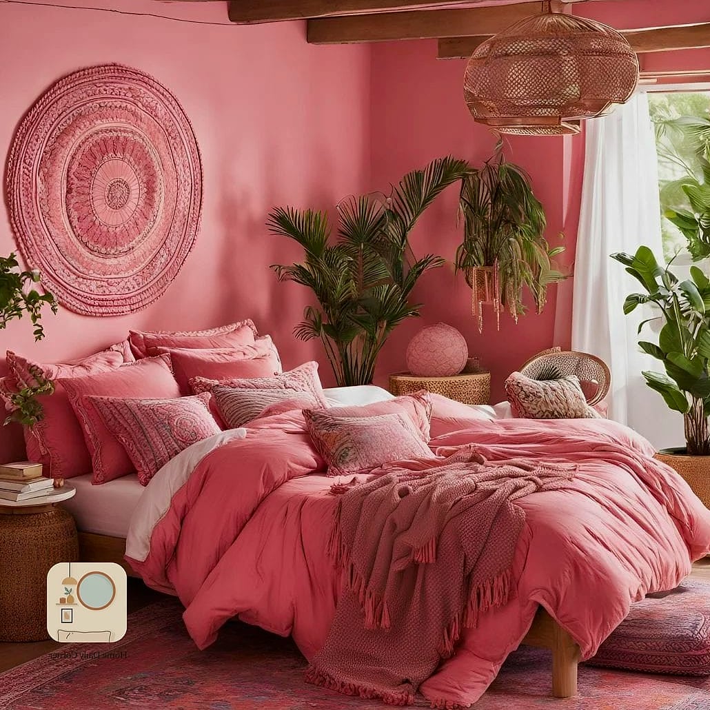 Boho Pink and Rattan Bedroom