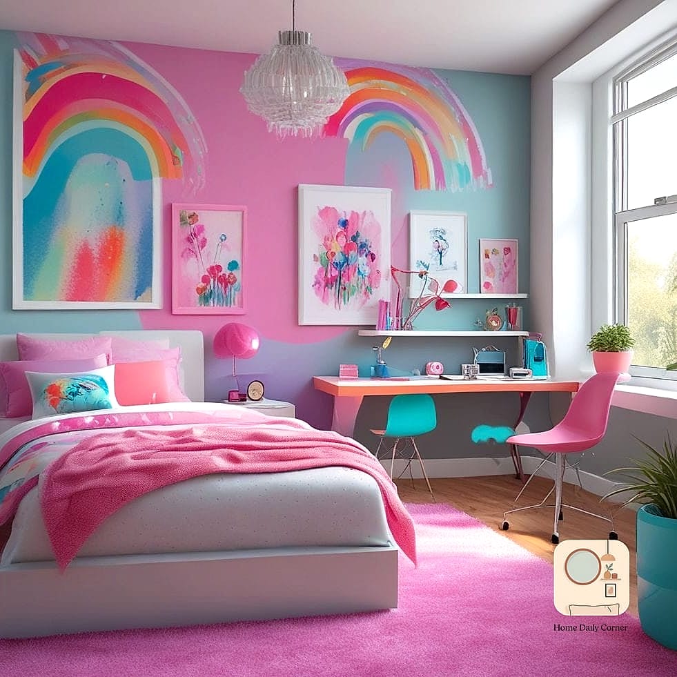 10 Girl Bedroom Designs For Kids Tips From Top Interior Designers 5 Bold Color-Blocked Walls