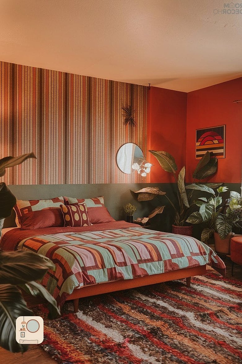 15 70S Bedroom Designs That Maximize Style and Function 15 Bold Striped or Ombre Accent Wall