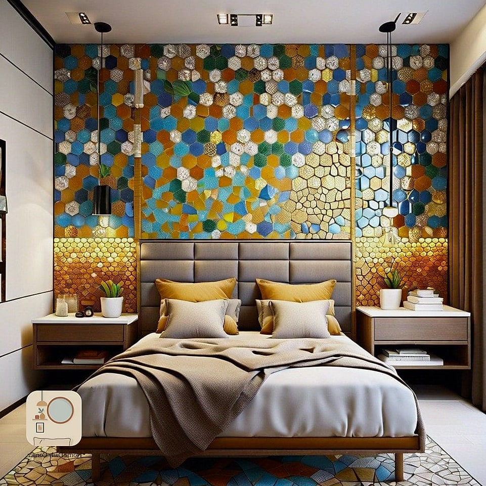 A Bold Tile or Stone Accent Behind the Bed
