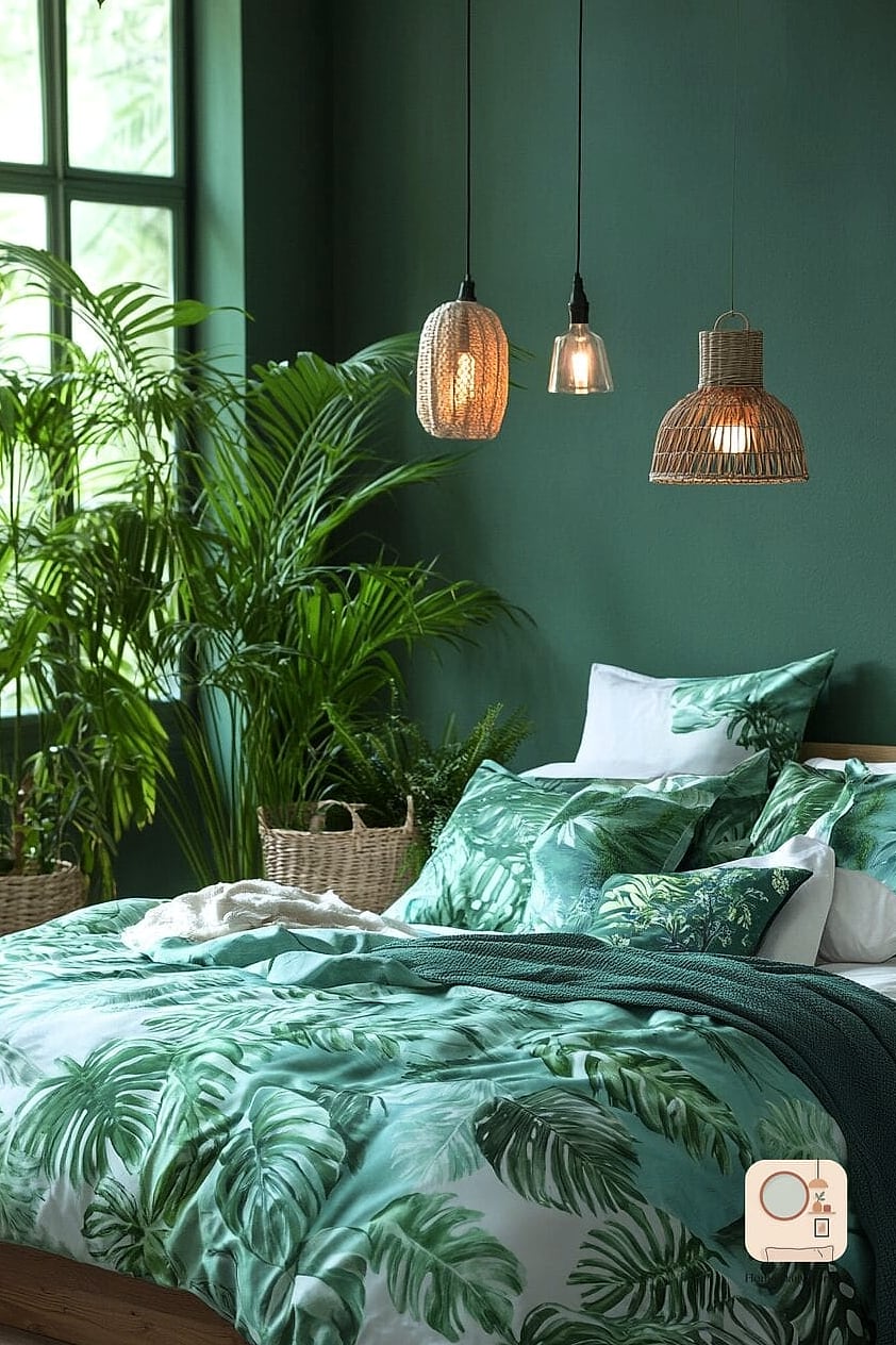 15 Green Bedroom Ideas Before and After Transformations to Inspire 5 Botanical Wallpaper Over a Blank Wall