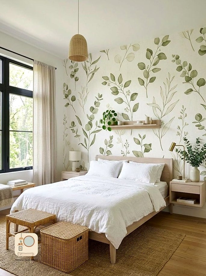 30 Cute Bedroom Ideas Tips From Top Interior Designers 15 Botanical Wallpaper Accent Wall