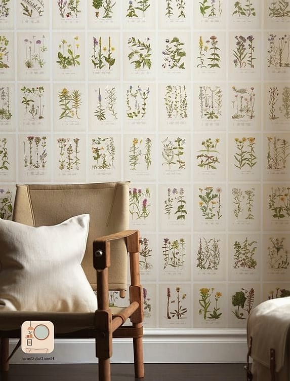 Botanical Wallpaper Behind the Bed