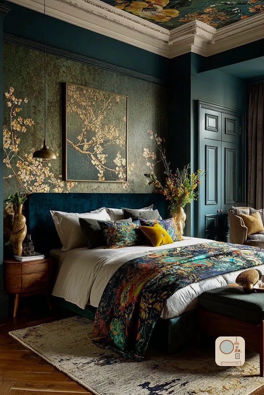 20 Eclectic Bedroom Looks We're Obsessed With This Year 4 Brass Accents Against Moody Walls