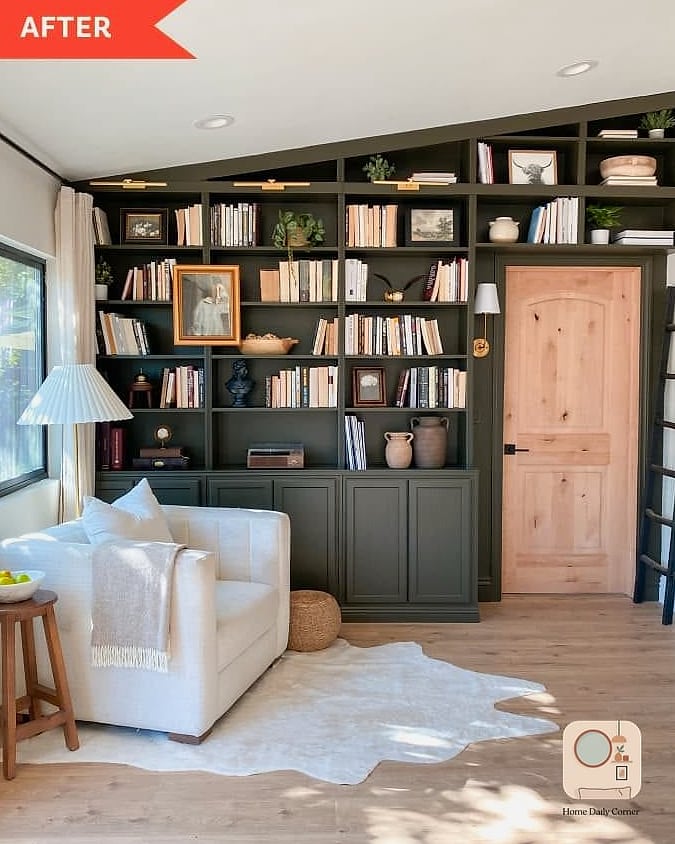Built-In Bookshelves Flanking the Bed