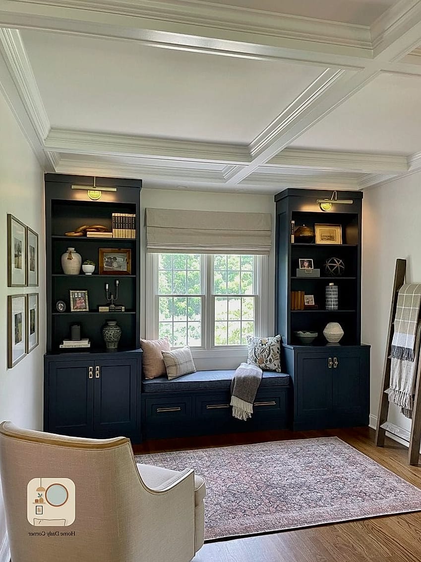 Built-In Bookshelves Flanking the Seat