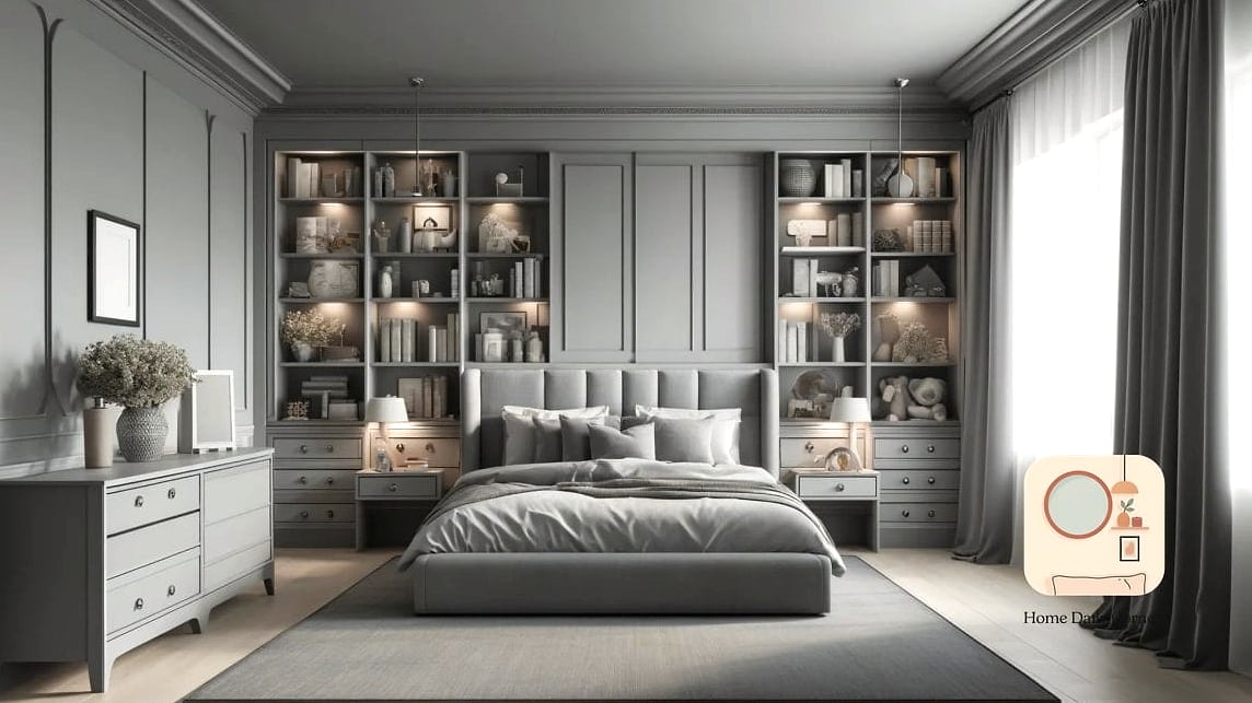 Built-In Storage with Grey Cabinetry