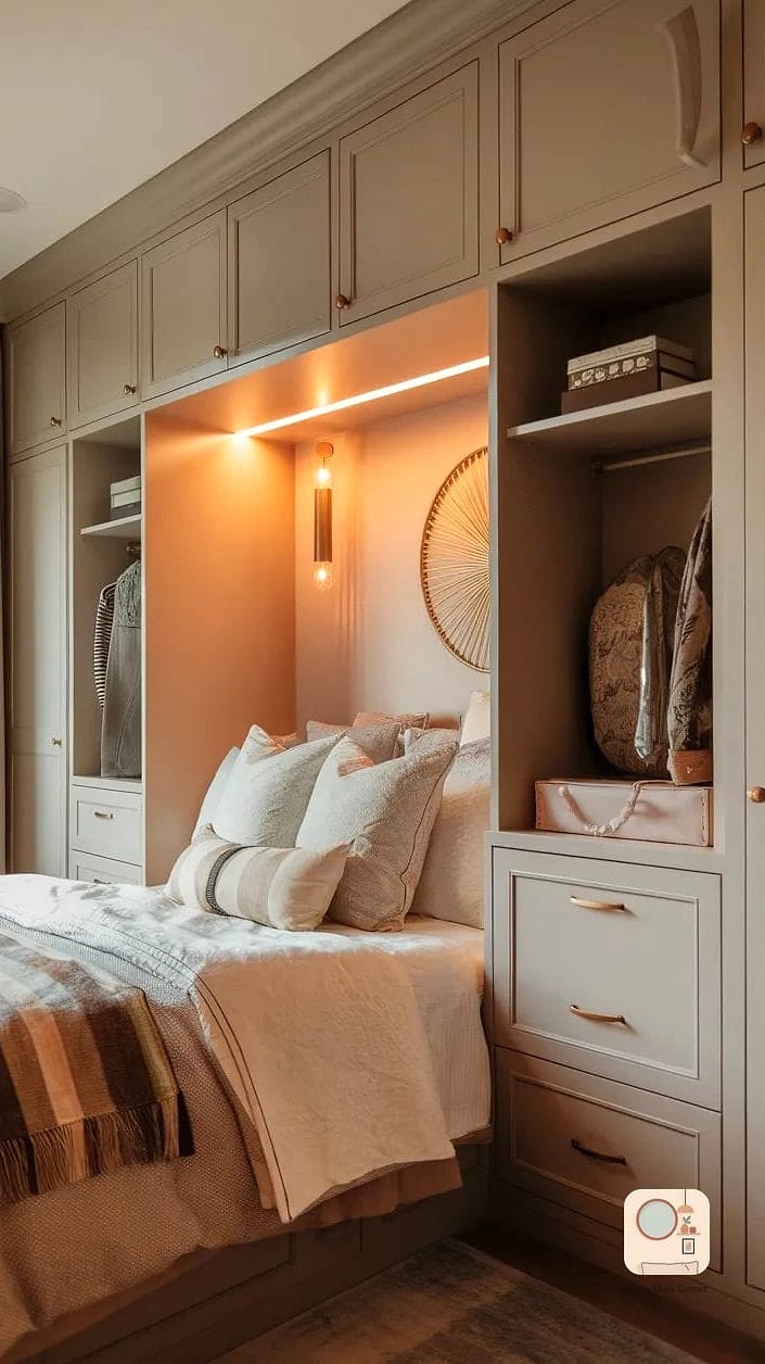 Built-In Storage Around the Bed