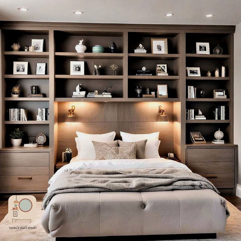 Built-In Style Nightstands Made From Floating Shelves