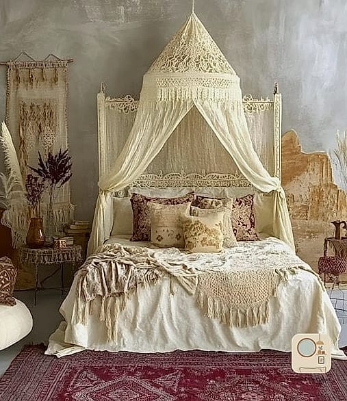 22 Beautiful Bohemian Bedroom Decor Inspiration Photos Worth Saving 9 A Canopy Bed Frame with Sheer Curtains