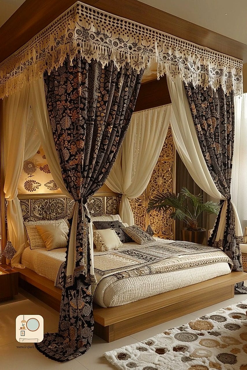 A Canopy or Draped Fabric Over the Bed