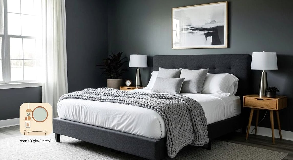 Charcoal Accent Wall Behind the Bed