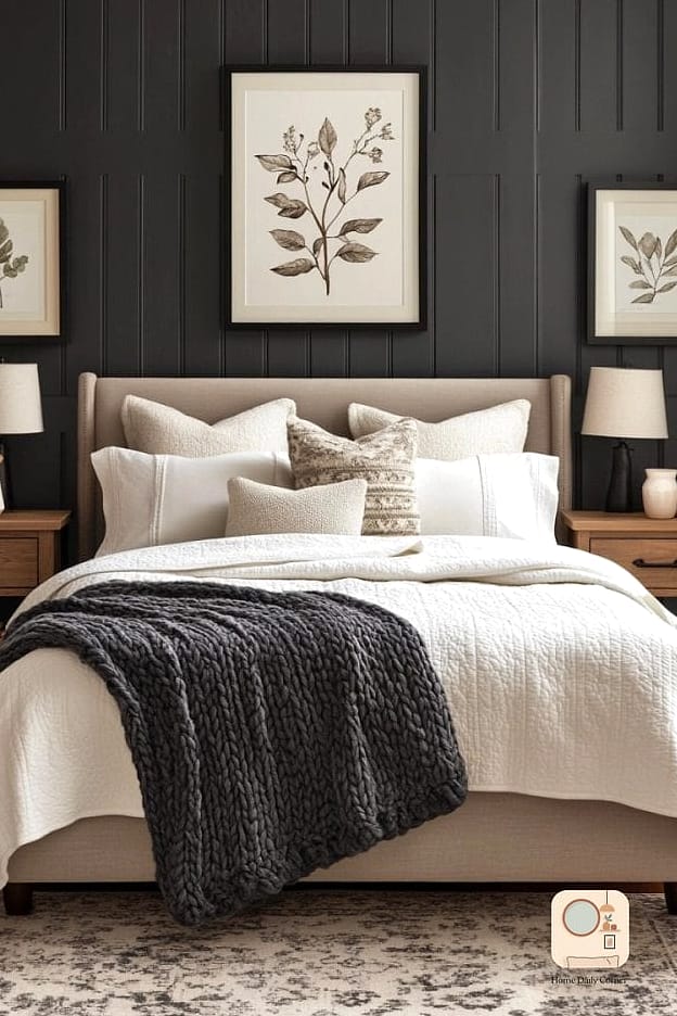 A Charcoal Accent Wall Behind the Headboard