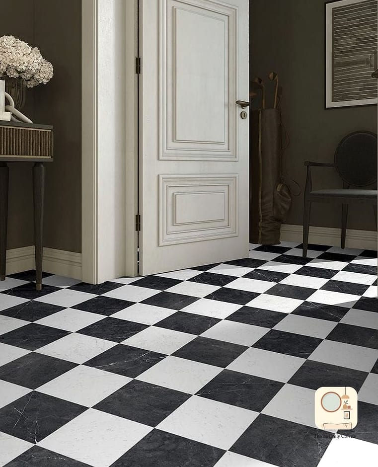 9 Black And White Bedroom Ideas Inspiration Boards You'll Want to Copy 7 Checkerboard Floor with a Neutral Bedroom Above It