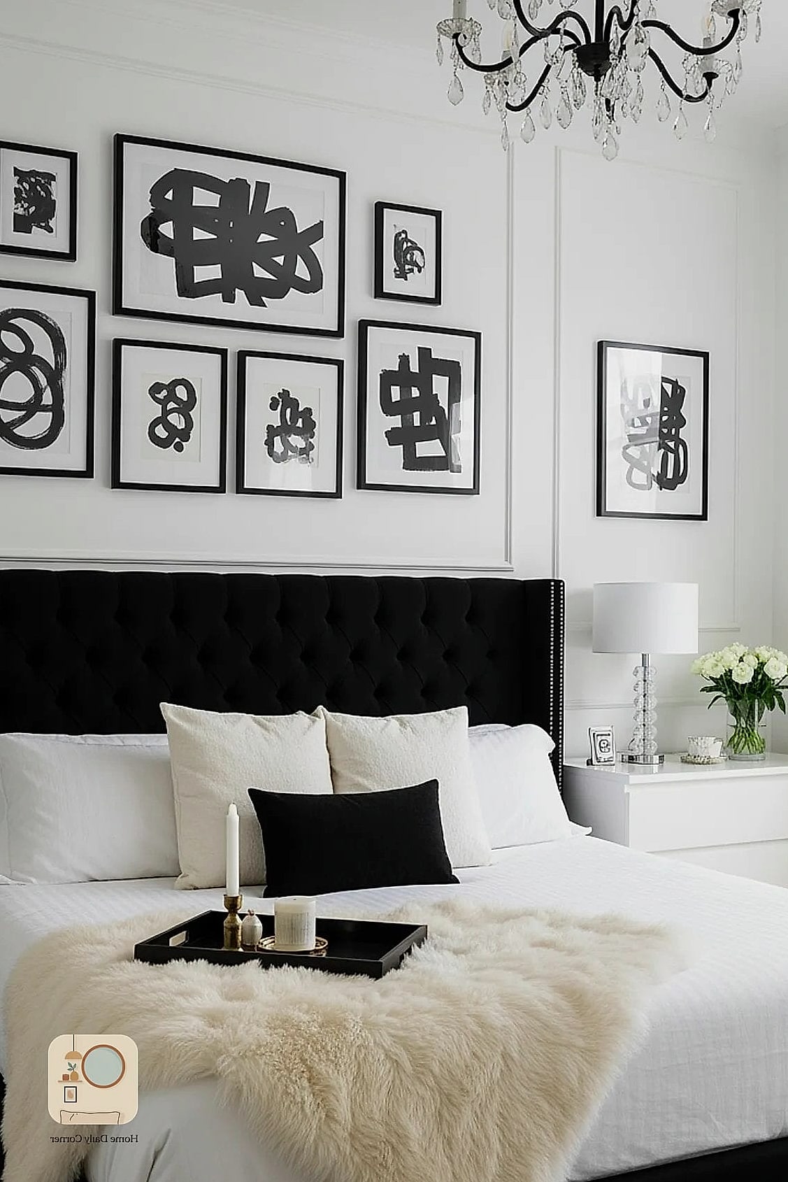 9 Black And White Bedroom Ideas Inspiration Boards You'll Want to Copy 2 Classic Black Headboard with Crisp White Walls