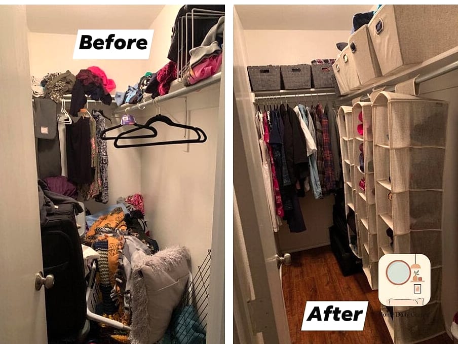 13 Bedroom Interior Before and After Transformations to Inspire 7 Cluttered Closet Corner Becomes a Functional Dressing Nook