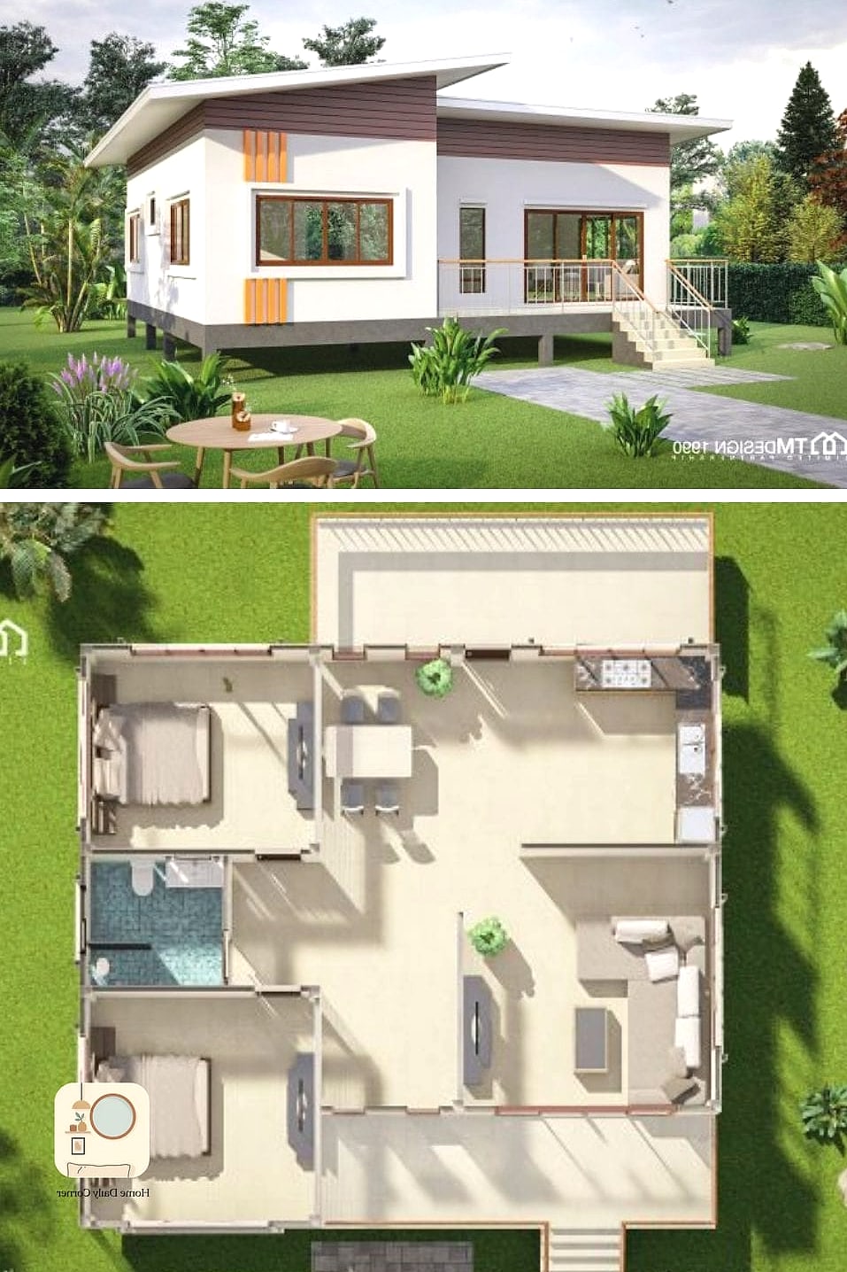 14 2 Bedroom House Plans Ideas From Homes We Absolutely Love 4 Compact Bungalow with a Vaulted Living Room