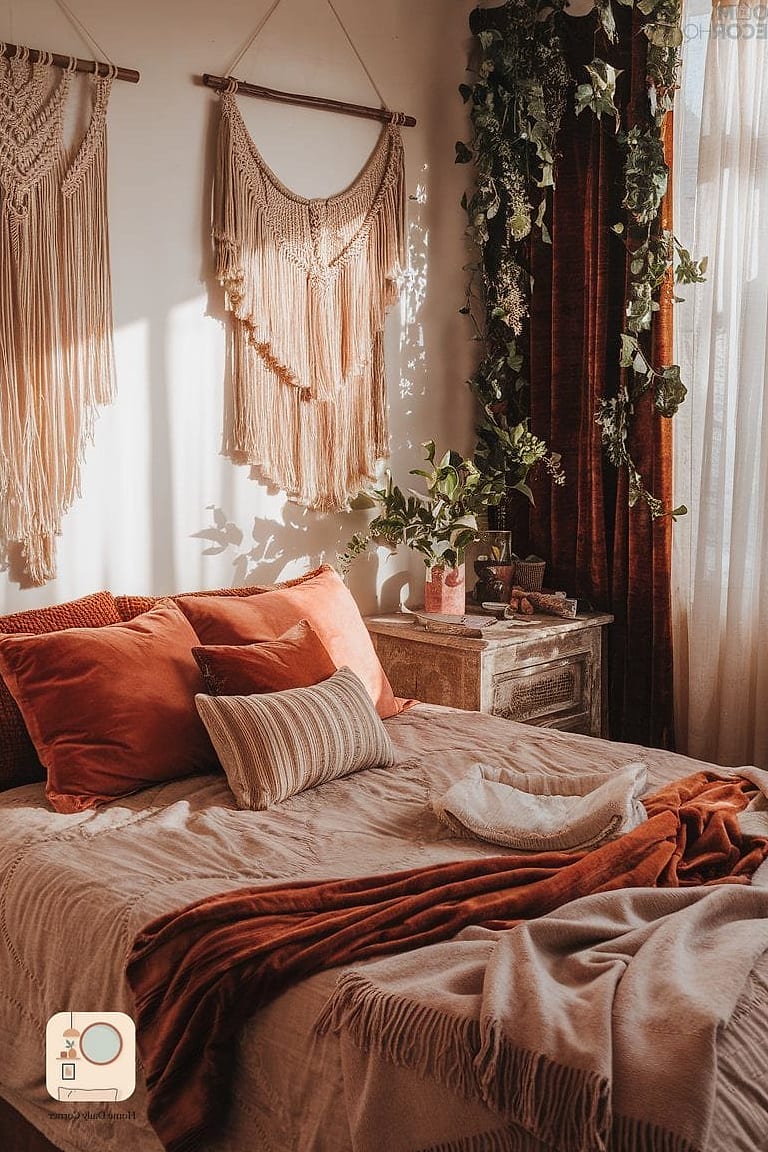 15 70S Bedroom Designs That Maximize Style and Function 13 Corduroy and Textured Fabric Bedding