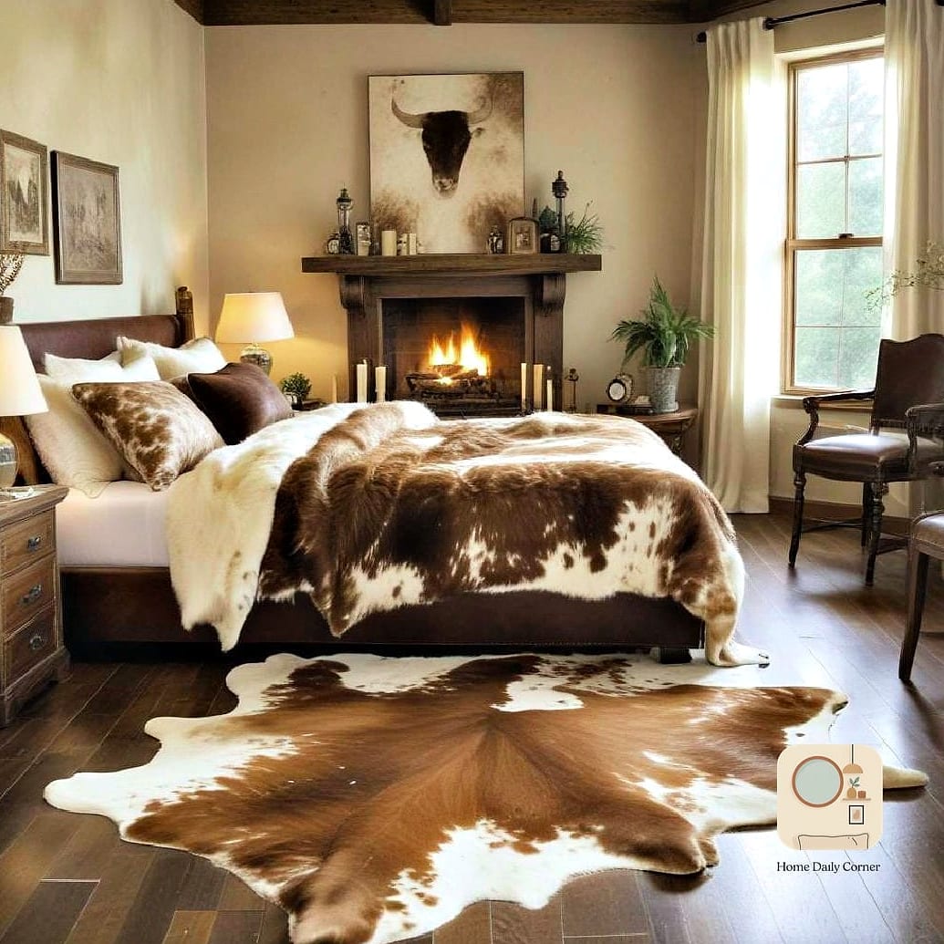 25 Western Bedroom Decor Looks We're Obsessed With This Year 4 Cowhide Rug Layered Over Jute