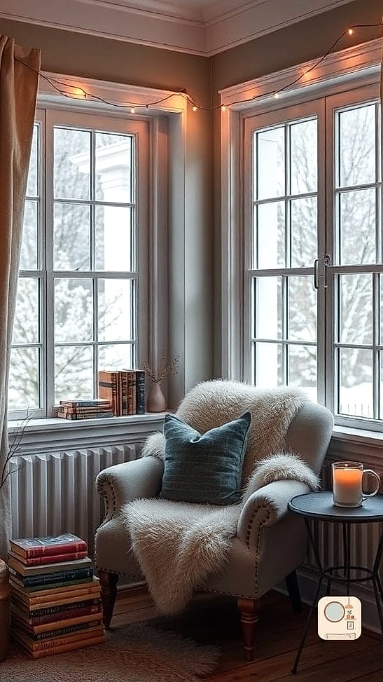 A Cozy Reading Nook with Holiday Accents