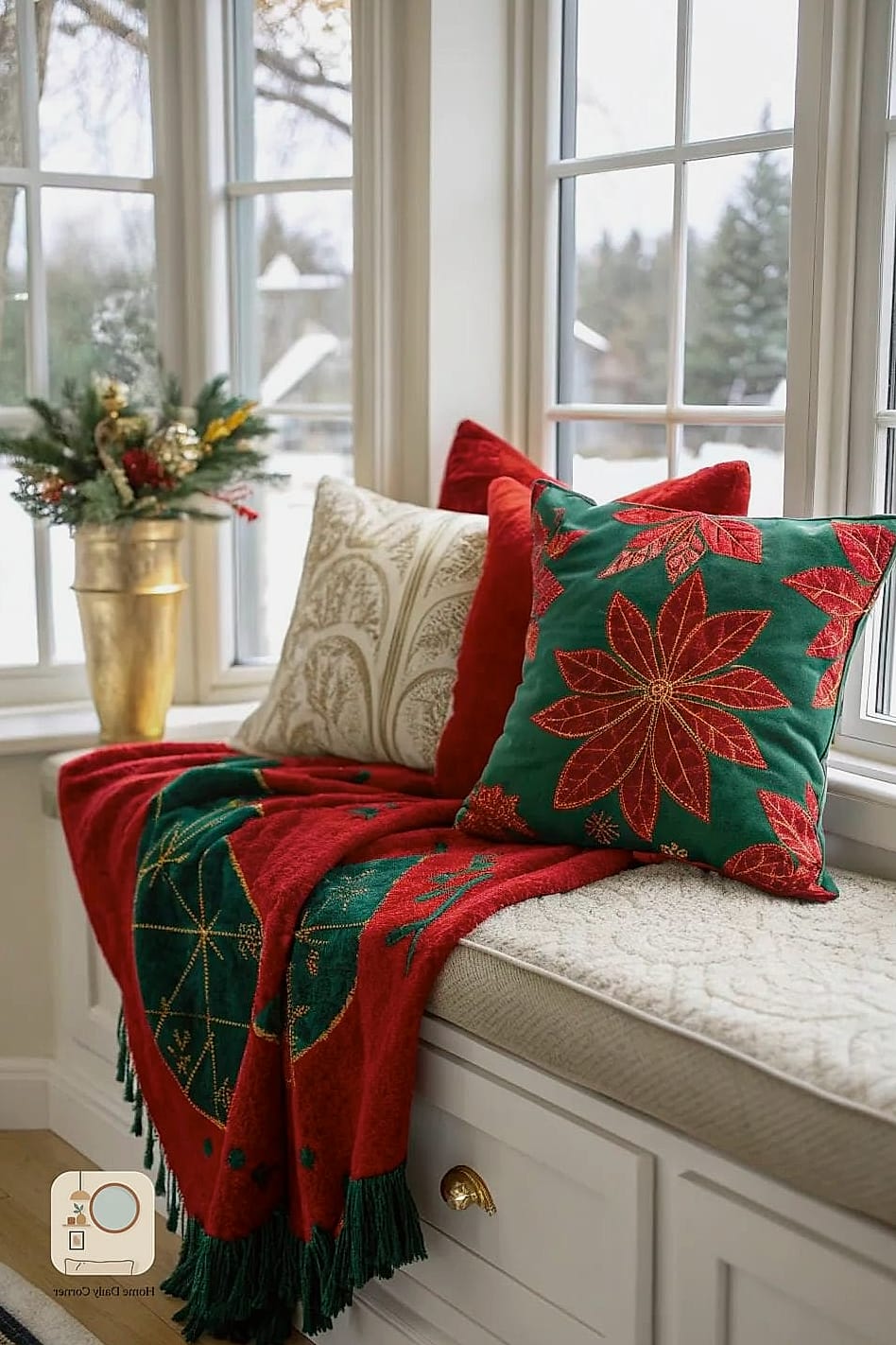30 Beautiful Holiday Bedroom Decor Inspiration Photos Worth Saving 31 A Cozy Window Seat Styled with Holiday Pillows