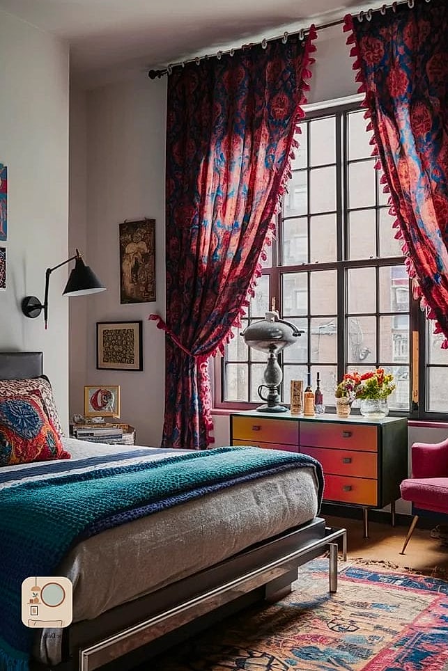 20 Eclectic Bedroom Looks We're Obsessed With This Year 19 Curtains in an Unexpected Print