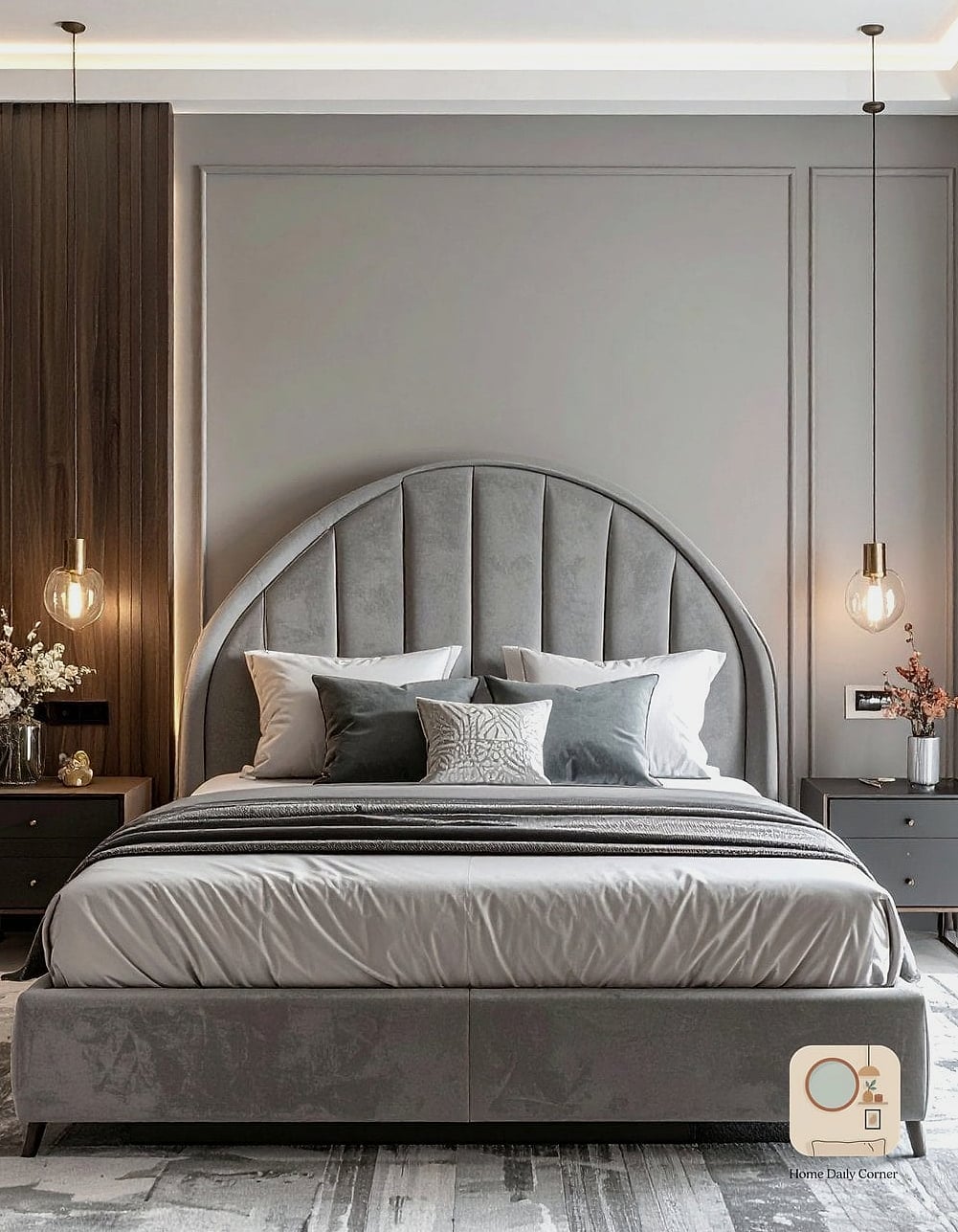7 Grey Headboard Bedroom Ideas Decor Ideas That Are Trending on Pinterest 4 Curved Grey Headboard for a Softer Look