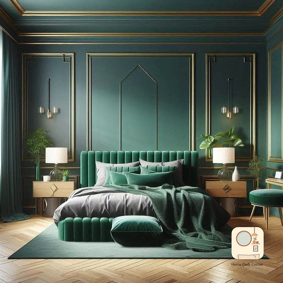 15 Green Bedroom Ideas Before and After Transformations to Inspire 3 Dark Emerald Accent Wall Behind the Headboard