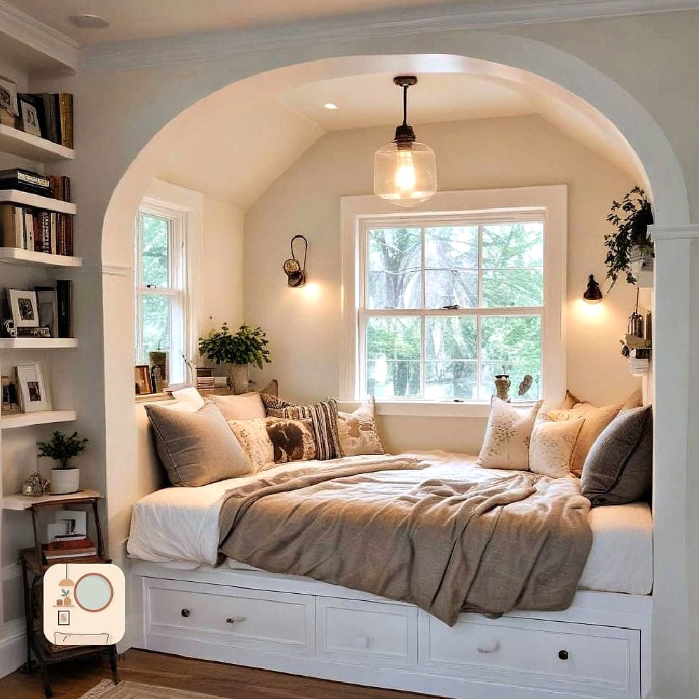 Day Bed Nook Built Into a Window Alcove