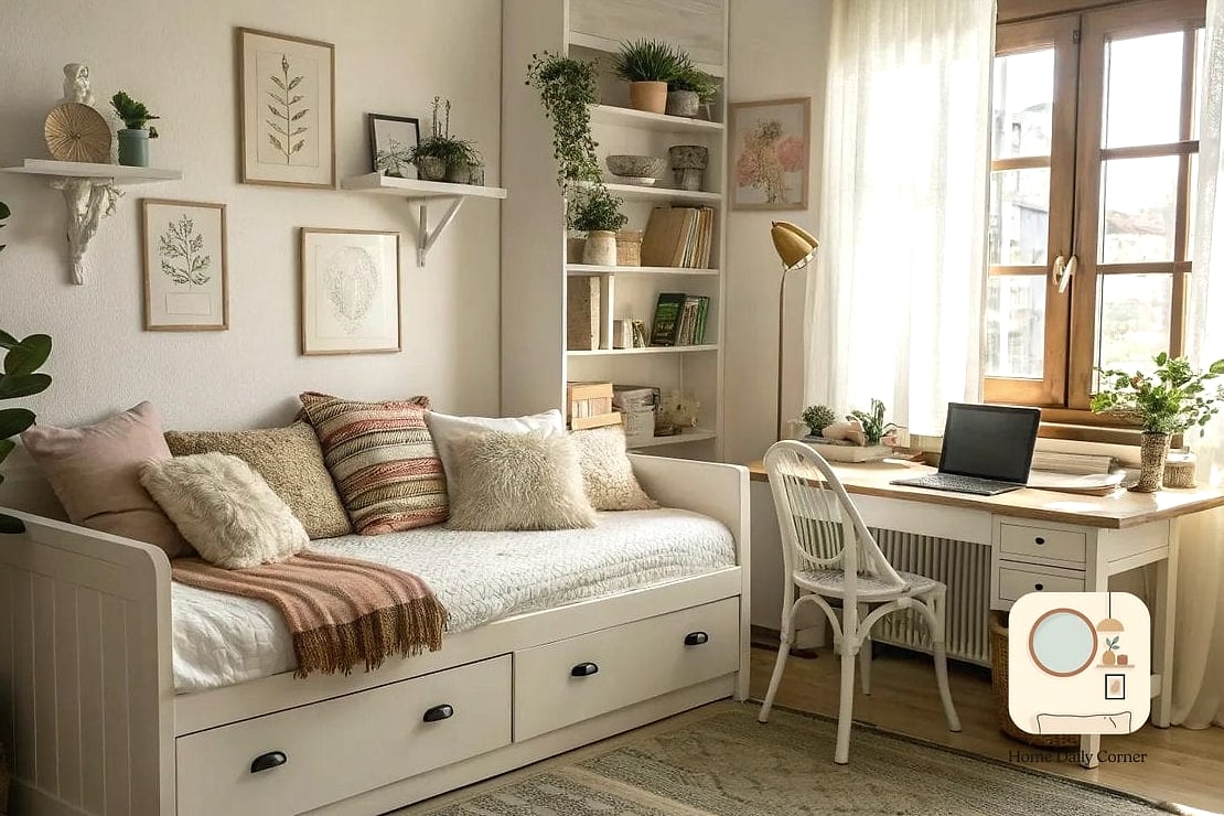 Day Bed Styled as a Home Office Seating Nook