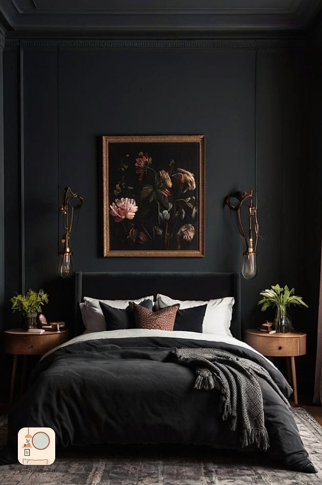 Deep Charcoal Accent Wall Behind the Bed