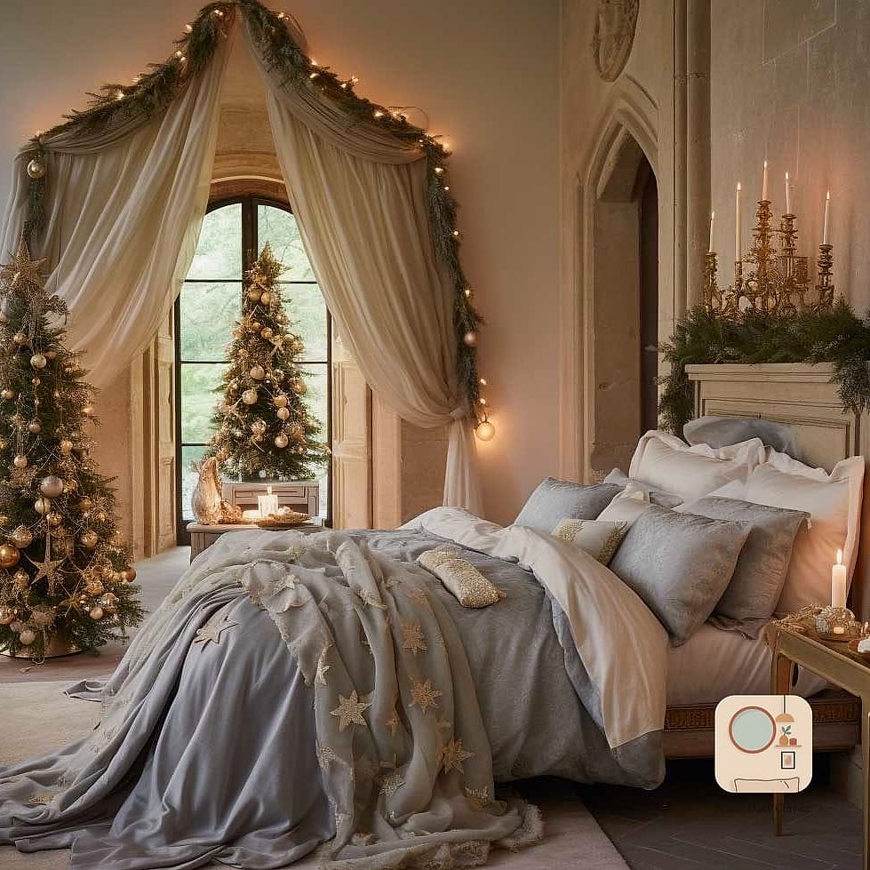 25 Bedroom Christmas Decor Ideas to Steal From Interior Designers 15 Dress Up the Bed with a Velvet Coverlet