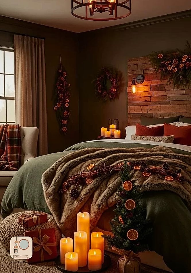 30 Beautiful Holiday Bedroom Decor Inspiration Photos Worth Saving 24 Dried Orange and Cranberry Garland