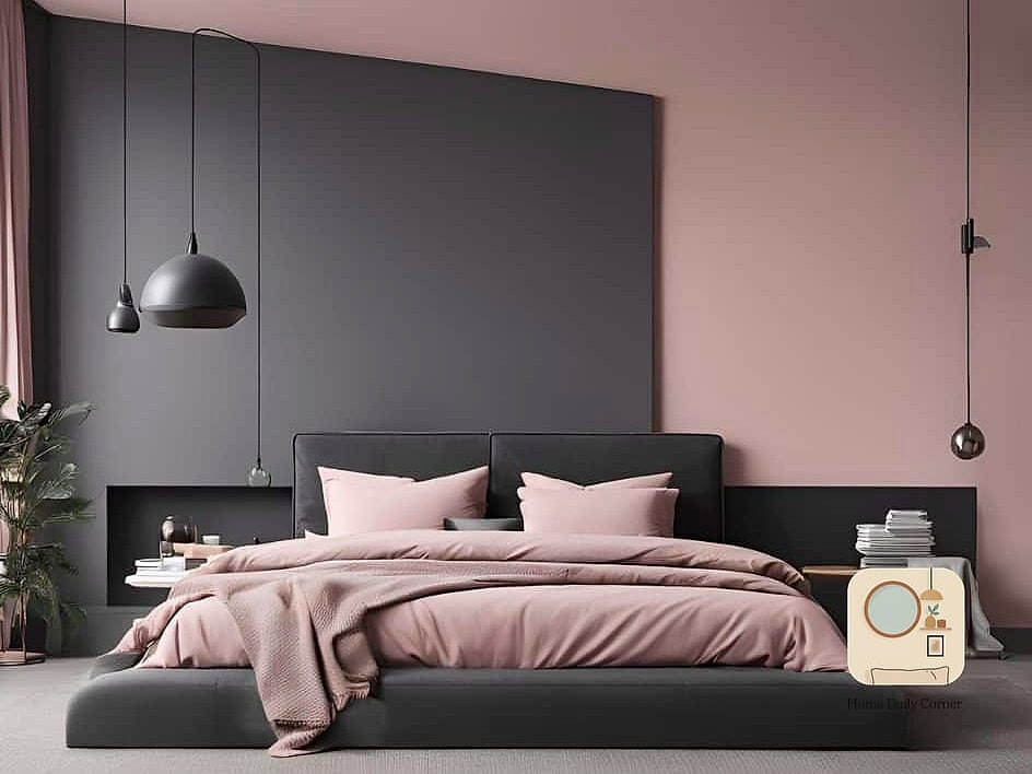 Dusty Pink and Charcoal Gray Bedroom