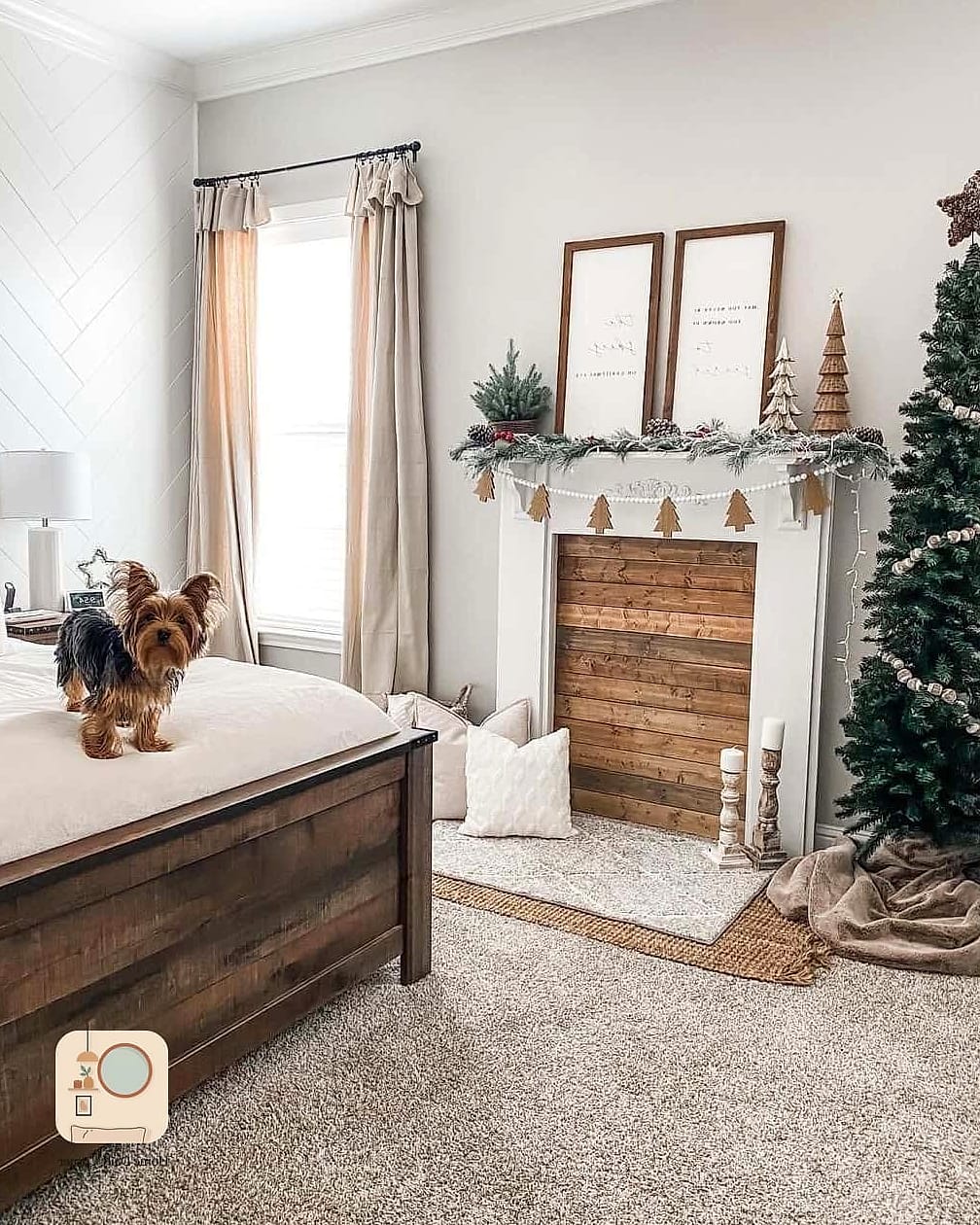 30 Beautiful Holiday Bedroom Decor Inspiration Photos Worth Saving 21 A Faux Fireplace Mantel Vignette on a Dresser