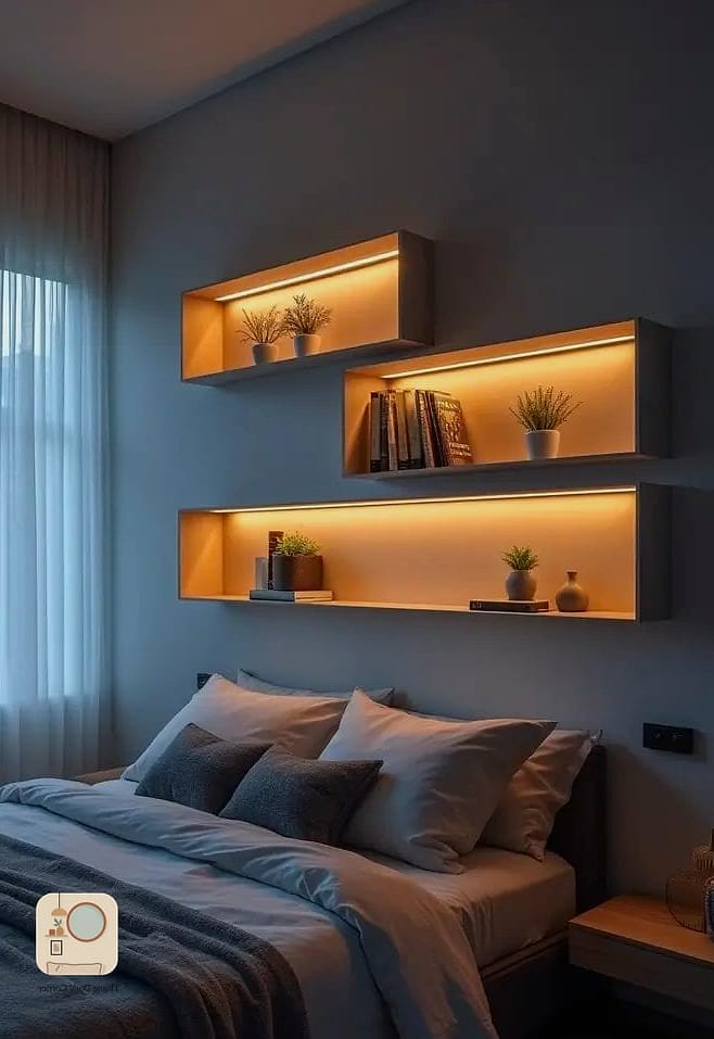 22 Stunning Bedroom Wall Decor Ideas Ideas for Every Budget 6 Floating Shelves with Curated Objects