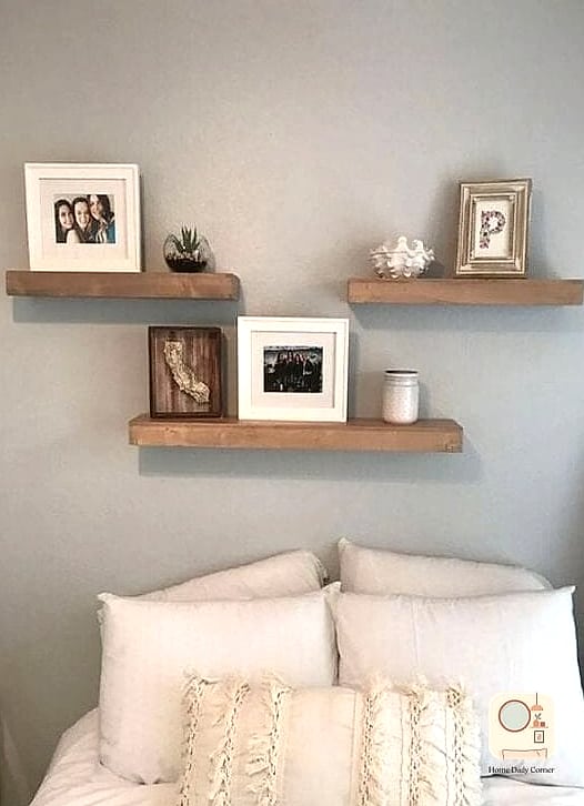 22 Bedroom Wall Decor Above Bed Designs You Need to See Right Now 7 Floating Wood Shelves with Curated Objects