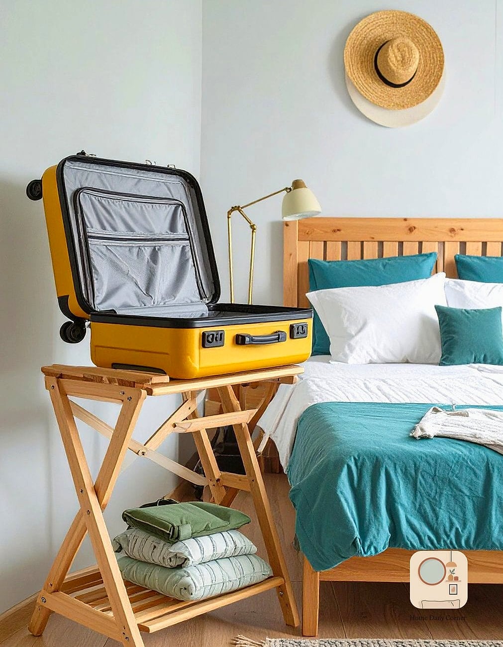 16 Guest Bedroom Decor Designs That Maximize Style and Function 15 Fold-Out Luggage Rack Nook