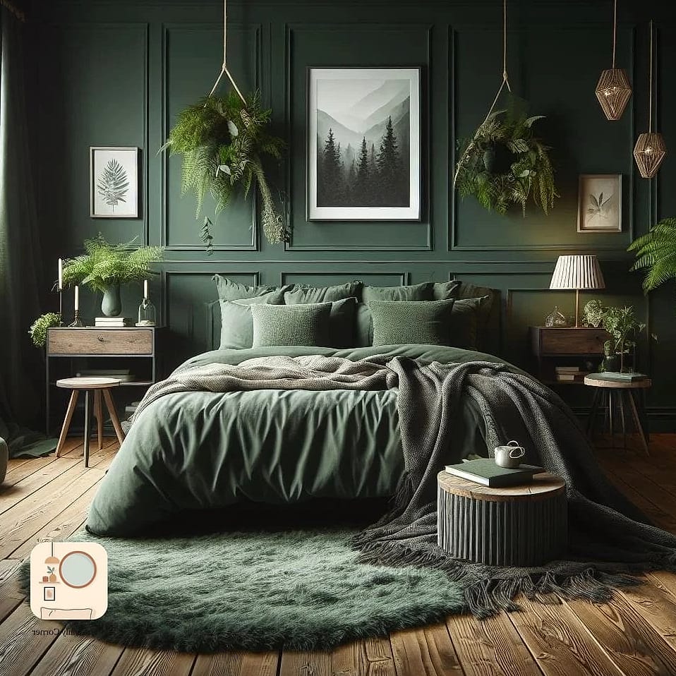 15 Green Bedroom Ideas Before and After Transformations to Inspire 8 Forest Green Curtains Over Bare Windows