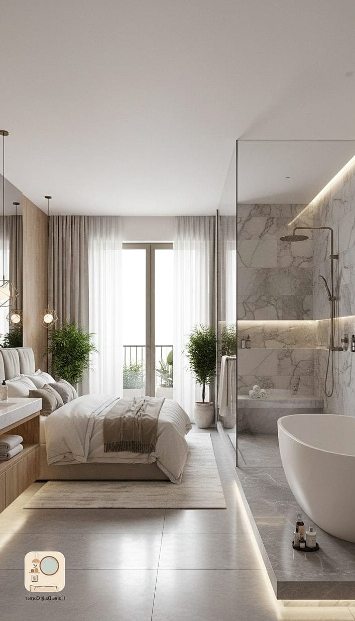 Freestanding Soaking Tub Visible from the Bedroom
